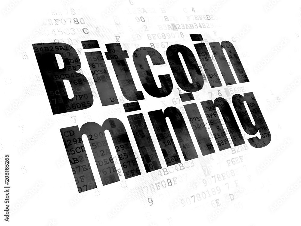 Aufkleber cryptocurrency concept: pixelated black text bitcoin mining on digital background