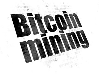 Cryptocurrency concept: Pixelated black text Bitcoin Mining on Digital background