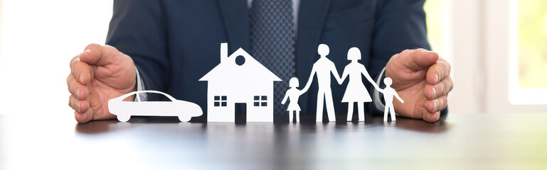 Fototapeta na wymiar Concept of family, home and car insurance