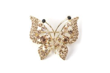 brooch butterfly with diamonds isolated on white