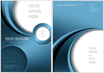 Blue Front and Back Flyer Template with Geometric Elements and Stripes - Graphic Editable Illustration, Vector