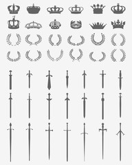 Silhouettes of crowns,  wreaths and swords