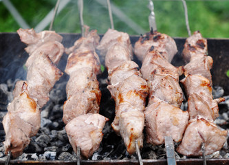 Barbecue grill meat, close-up, cook outdoor