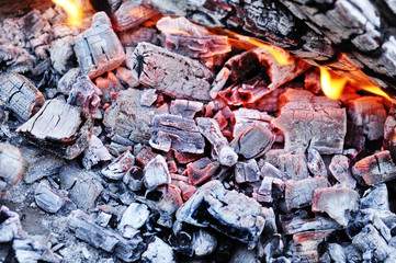 Coals in an extinct fire. Natural background