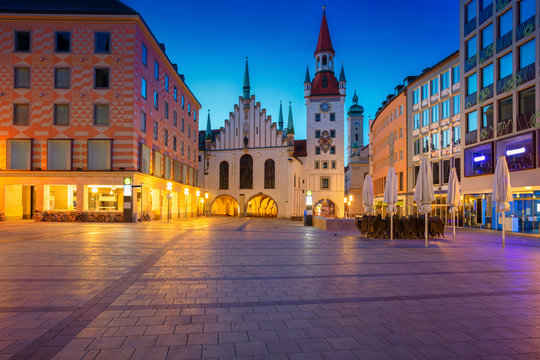 Munich. Cityscape image of Marien Square in  Munich, Germany during twilight blue hour.