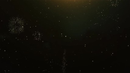 60th happy anniversary Greeting Card text Reveal from Golden Firework & Crackers on Glitter Shiny Magic Particles & Sparks Night star sky for Celebration, Wishes, Events, Message, holiday, festival