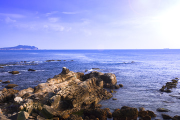 Fototapeta na wymiar Taiwan's famous scenic area, the northern coast of Keelung, natural geological rocky shores and the sea,
