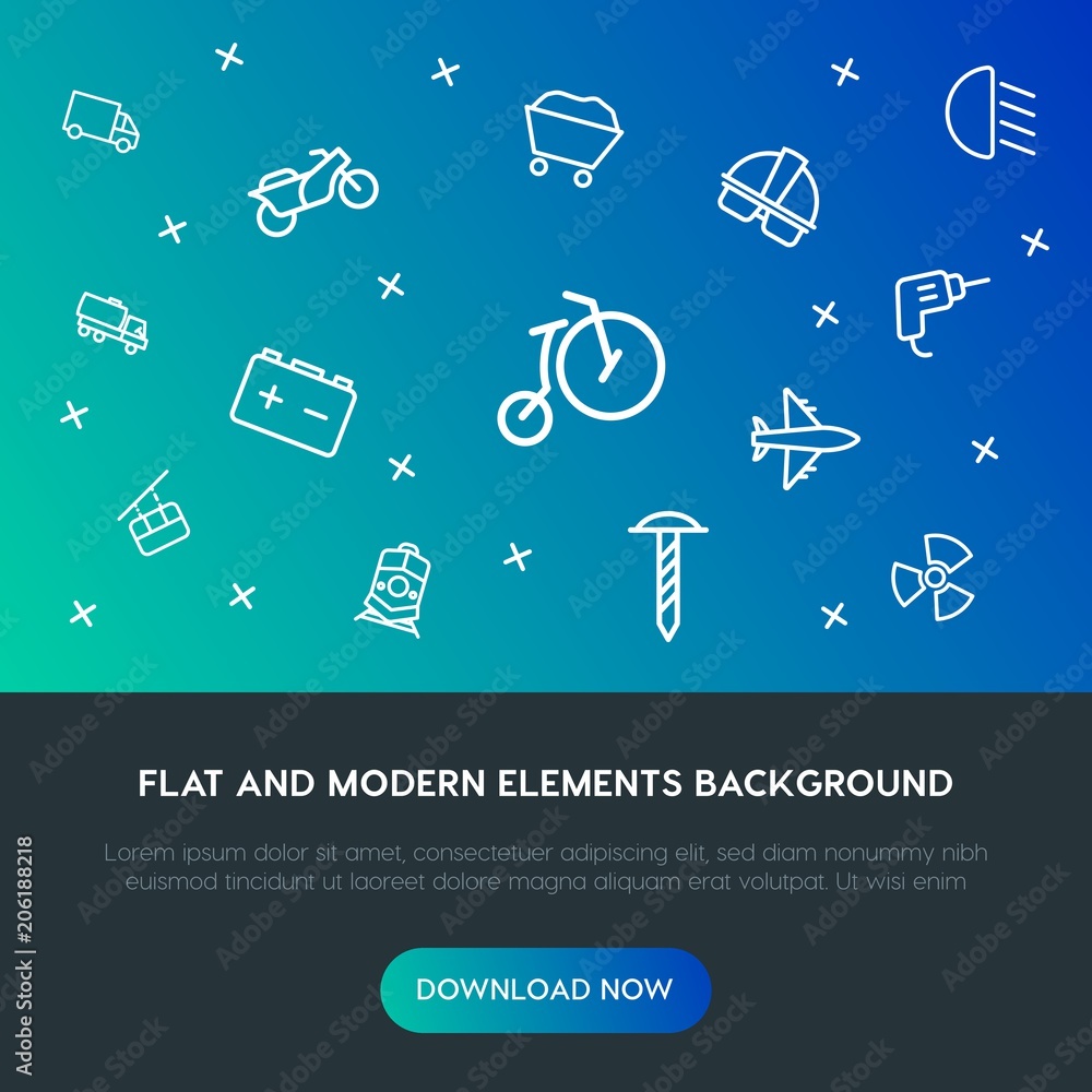 Poster transports, industry outline vector icons and elements background concept on gradient background.mul