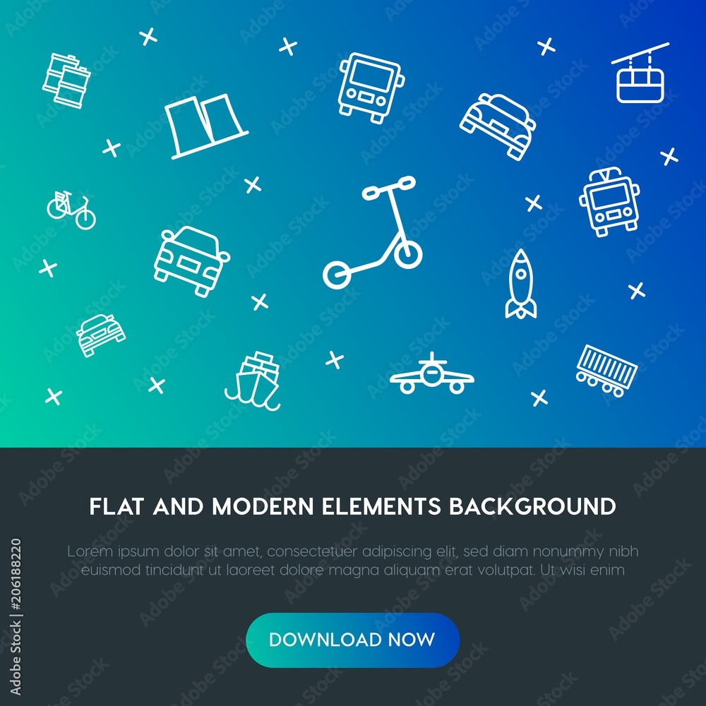Poster transports, industry outline vector icons and elements background concept on gradient background.mul