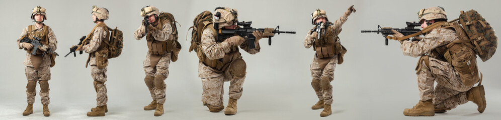 Soldier in camouflage holding rifle