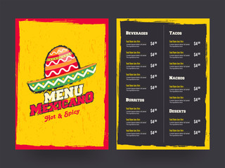 Mexican menu for restaurant and cafe. - obrazy, fototapety, plakaty