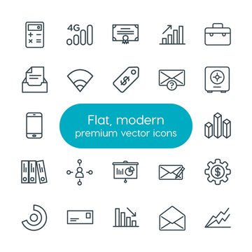 Modern Simple Set of business, charts, mobile, email Vector outline Icons. Contains such Icons as  case, portfolio, percentage,  graphic and more on white background. Fully Editable. Pixel Perfect