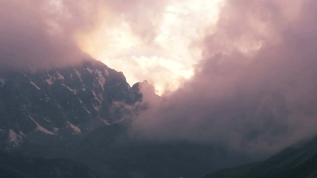 Time lapse of clouds and rocks at sunset in Nepal, Himalaya mountains.