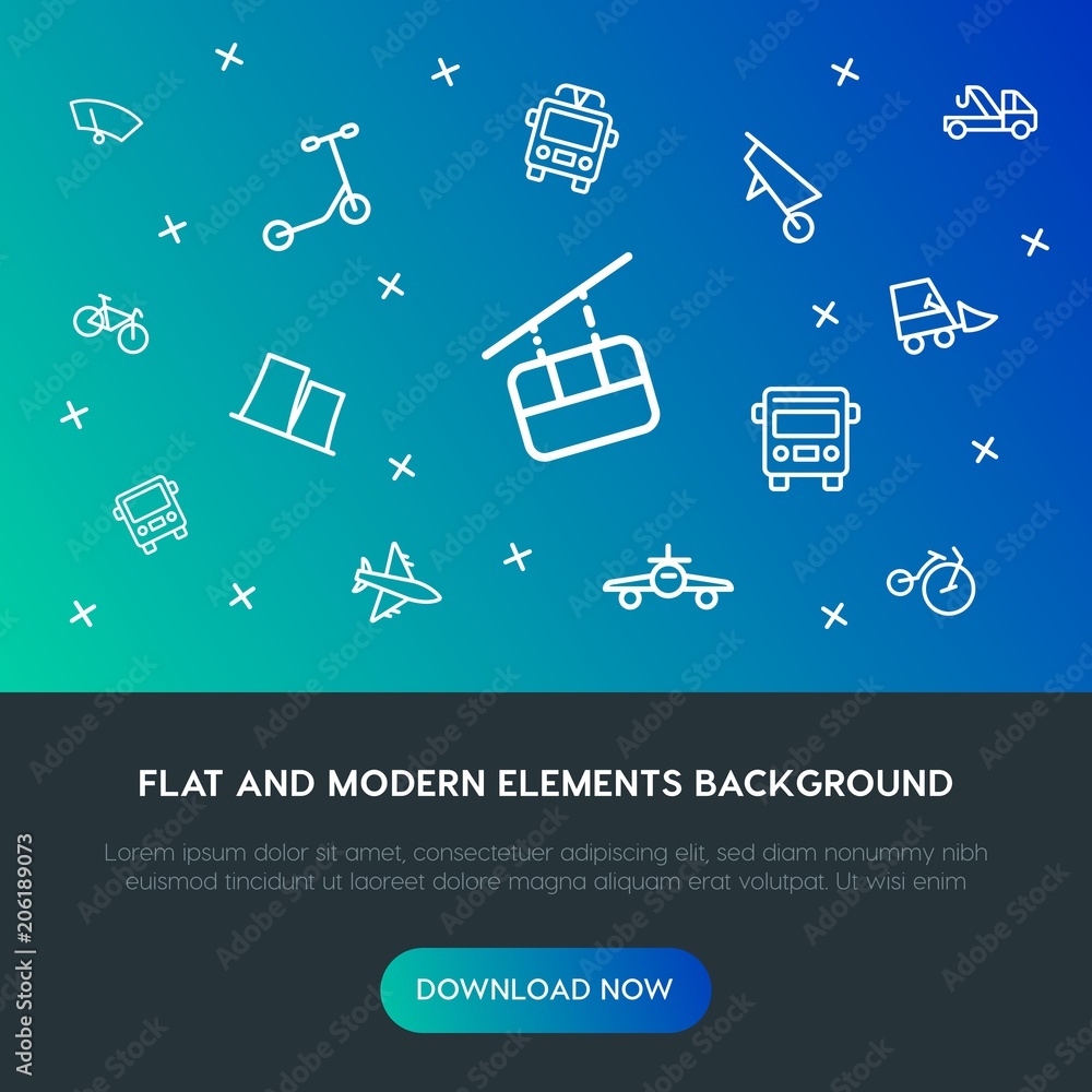 Poster transports, industry outline vector icons and elements background concept on gradient background.mul