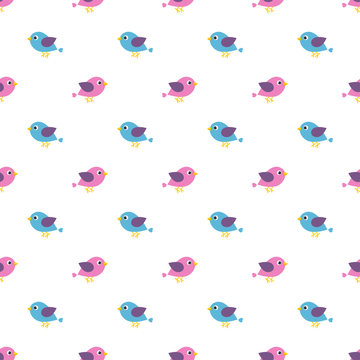 seamless pattern with blue and pink birds