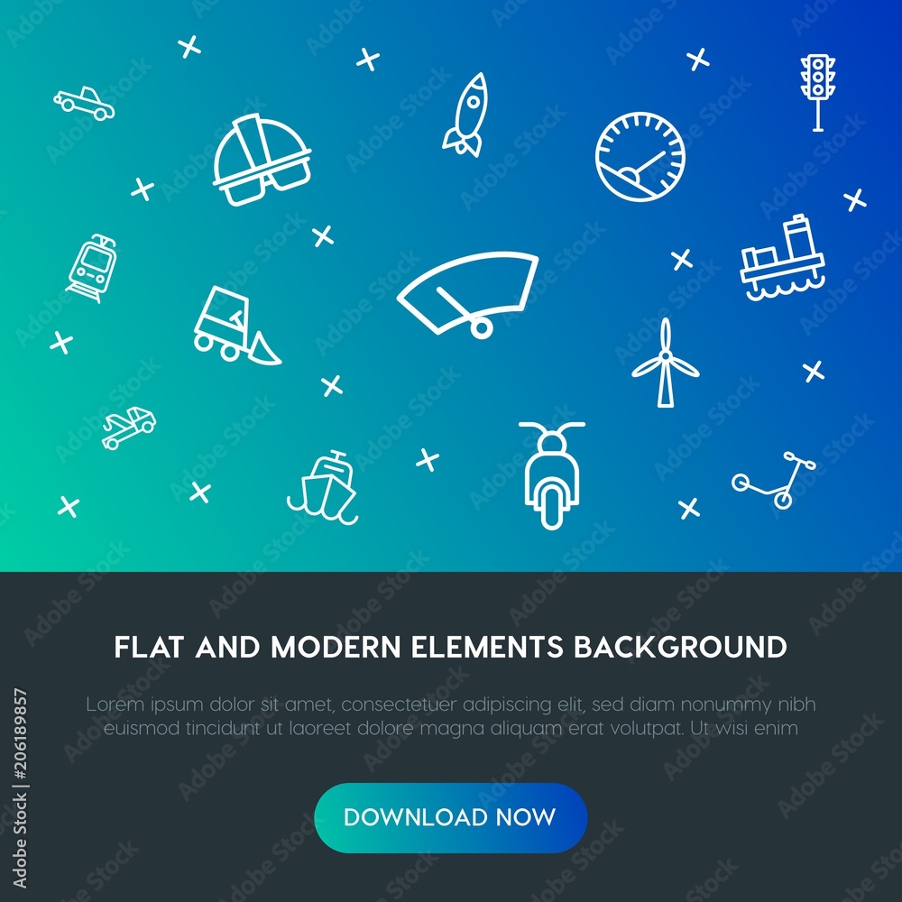 Poster transports, industry outline vector icons and elements background concept on gradient background.mul