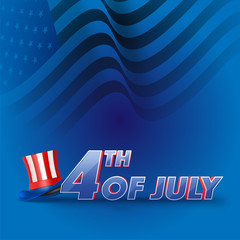 4th of July, Independence Day background with stylish text on waving flag background.
