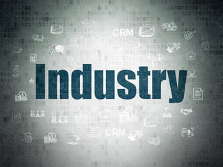 Business concept: Painted blue text Industry on Digital Data Paper background with  Hand Drawn Business Icons