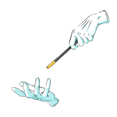  magician hands in gloves with a magic wand