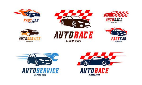 Set of Racing car Logo vector, Fast car Flame logo, Automotive Service Logo designs vector illustration