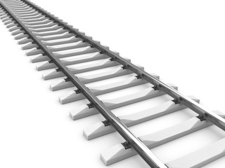 Railroad tracks on a white background. 3D render.
