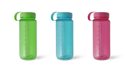 Sport bottles water set on isolated white background