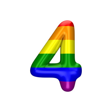 Number 4 Gay Pride Rainbow Flag Alphabet. LGBT Font. 3D Rendering