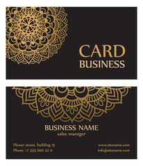 Business card with circle gold ornaments. for yoga center or Studio beauty. Vector illustration.