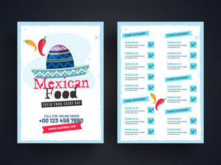 Mexican menu for restaurant and cafe.