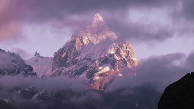 Magnificent view of Machermo peak (6273 m) at sunrise. Nepal, Himalaya mountains.