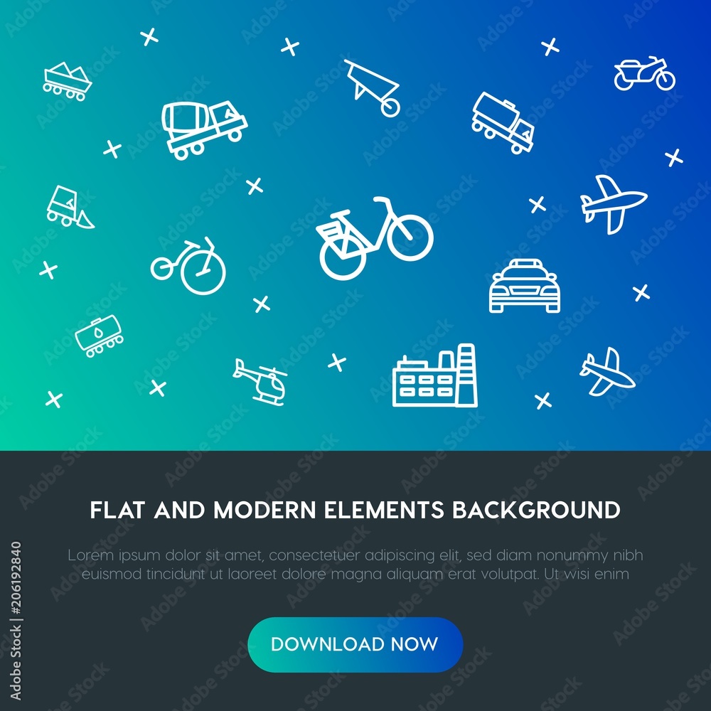 Poster transports, industry outline vector icons and elements background concept on gradient background.mul