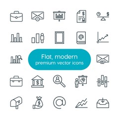 Modern Simple Set of business, charts, mobile, email Vector outline Icons. Contains such Icons as  concept,  bar,  message,  data, portfolio and more on white background. Fully Editable. Pixel Perfect