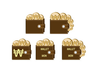 set of brown wallets with won coins