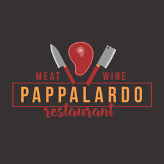 BBQ grill party. Barbecue set logo with grill, steak, knife, meat, wine and beer. Hot eat, Hot dog. Grill party.