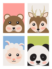 Bear and Deer Sheep and Panda Vector Illustration