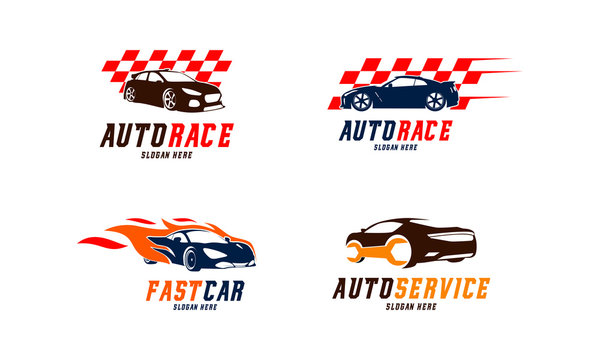 Set of Racing car Logo vector, Fast car Flame logo, Automotive Service Logo designs vector illustration