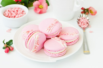 Fototapeta na wymiar French pastry makaron. Heart shape. Valentine's Day. Selective focus