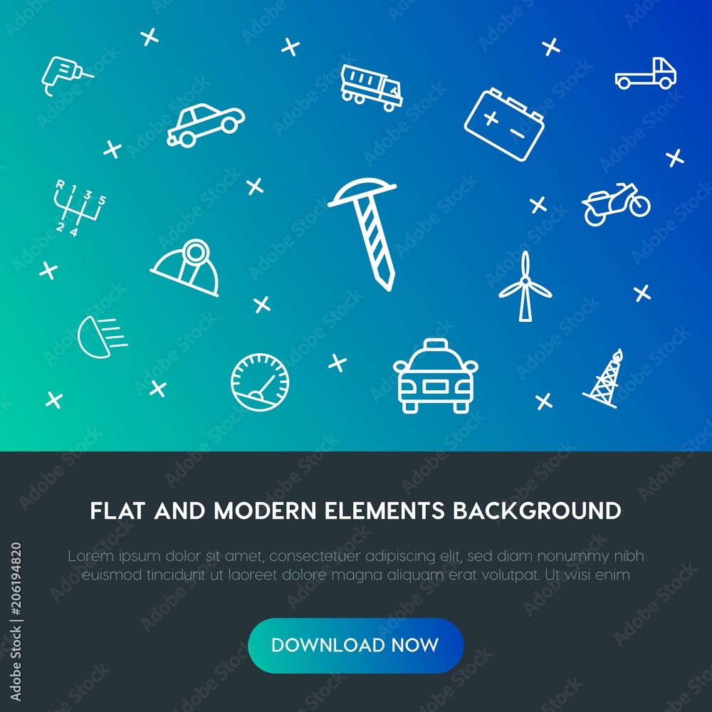 Poster transports, industry outline vector icons and elements background concept on gradient background.mul