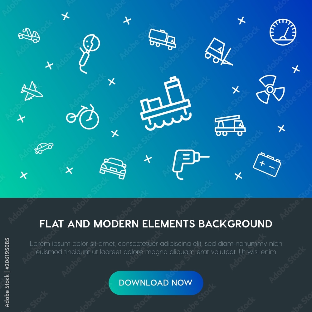 Poster transports, industry outline vector icons and elements background concept on gradient background.mul