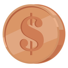 Copper Coin with Dollar Sign Flat Vector Icon