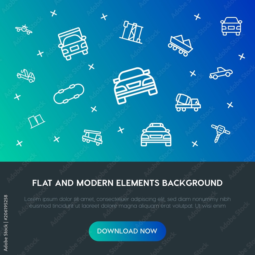 Poster transports, industry outline vector icons and elements background concept on gradient background.mul