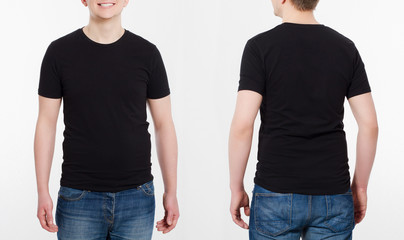 T-shirt template. Shirts set. Front and back view. Mock up isolated on white background. Blank summer shirt.