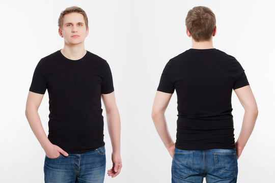 T-shirt template. Shirts set. Front and back view. Mock up isolated on white background. Blank summer shirt.