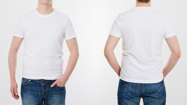 T-shirt template. Front and back view. Mock up isolated on white background.
