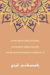 Eid mubarak greeting card with mandala