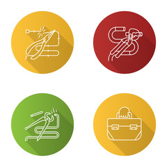 Construction tools flat linear long shadow icons set