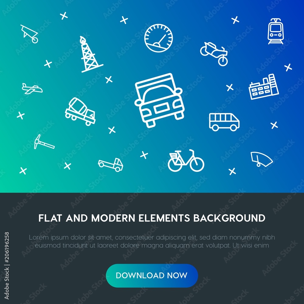Poster transports, industry outline vector icons and elements background concept on gradient background.mul