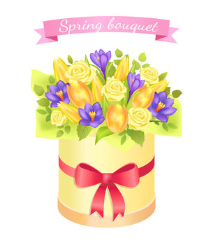 Spring Bouquet with Rose and Peony Flowers Crocus