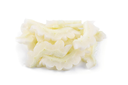 White bitter melon and slice isolated on a white background