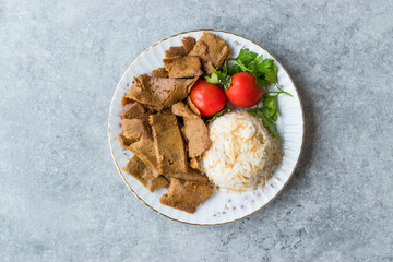 Turkish Kebab Doner with Rice Pilav (Pilaf) and Salad / Tofu Meat Food